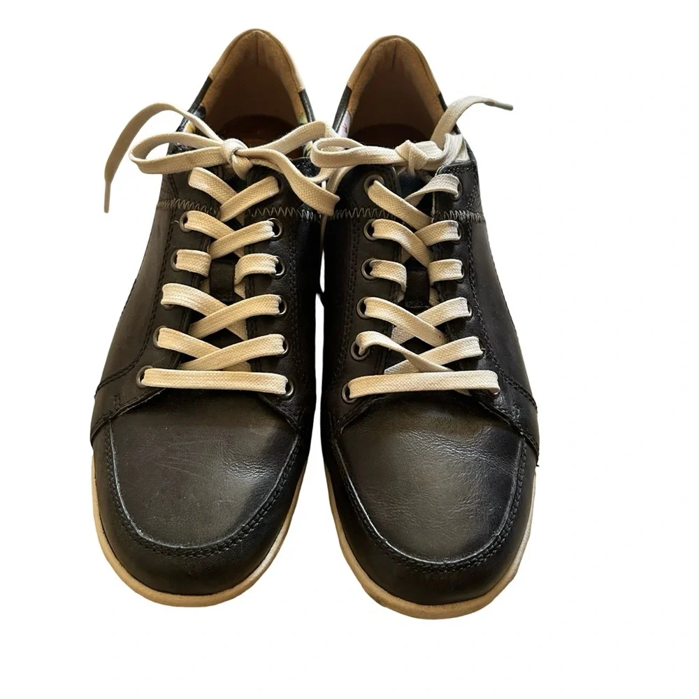 Cobb Hill By Rockport Amalie Black Cream Leather Tennis Laced Shoes Size 9